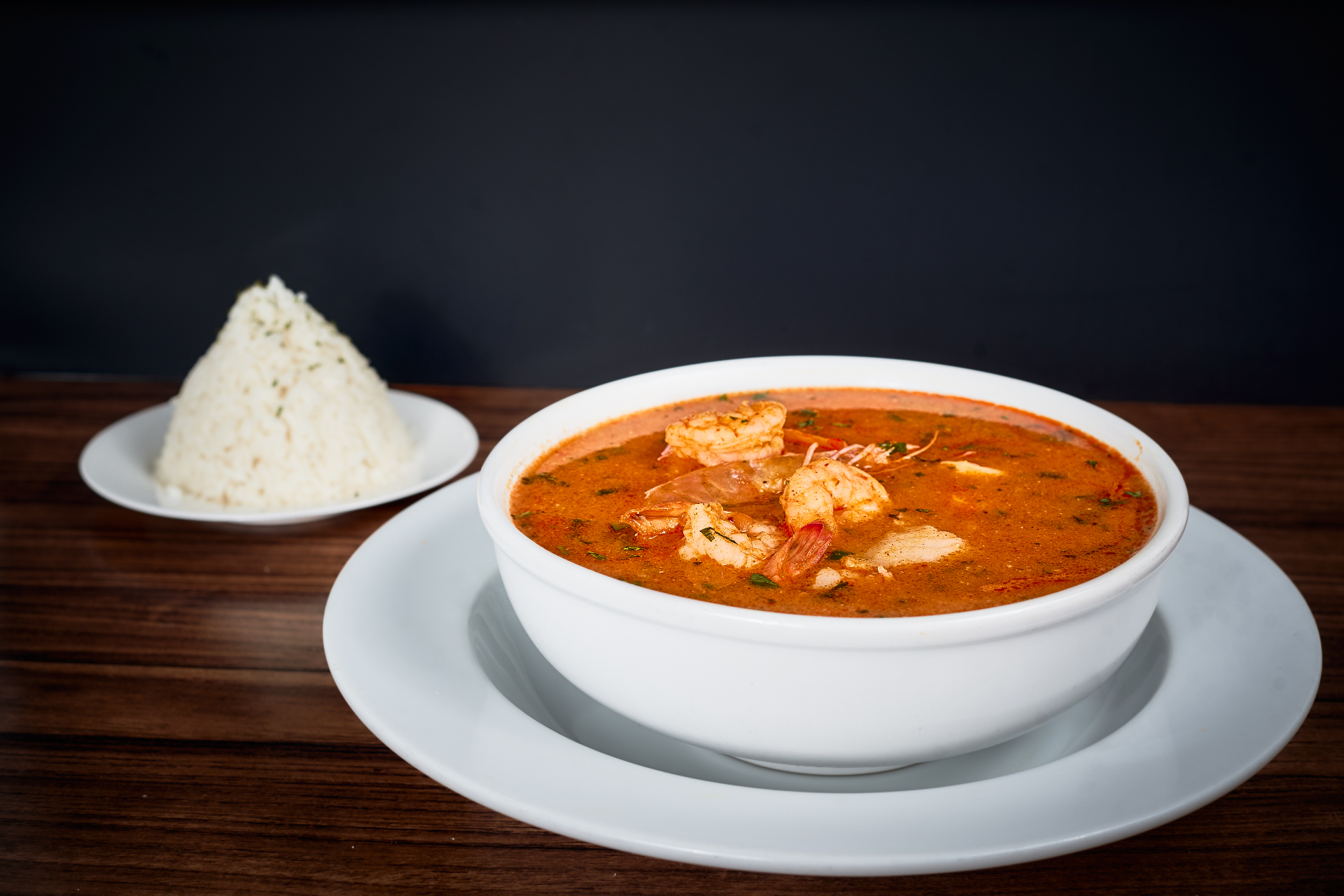 Chupe de camarones soup served with rice